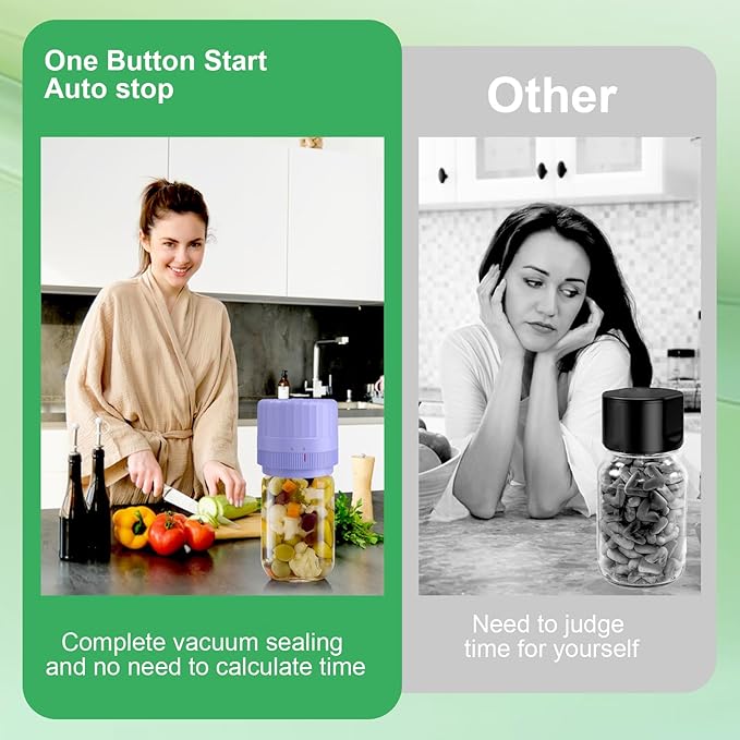 VP06+ Mason Jar Vacuum Sealer, Electric Vacuum Sealer for Jars with Wide and Regular Mouth Mason Lids, Cordless Handheld Jar Vaccum Sealer for Food Storage, Ideal Present for Mom, Wife, Purple