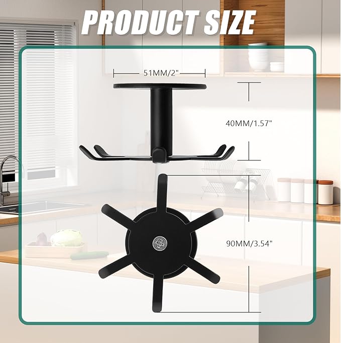 Zorfeter Under Cabinet Kitchen Utensil Hooks, Stainless Steel Utensil Racks 360°Rotating Drilling Free Adhesive Utensils Hanging Rack Holder, Black