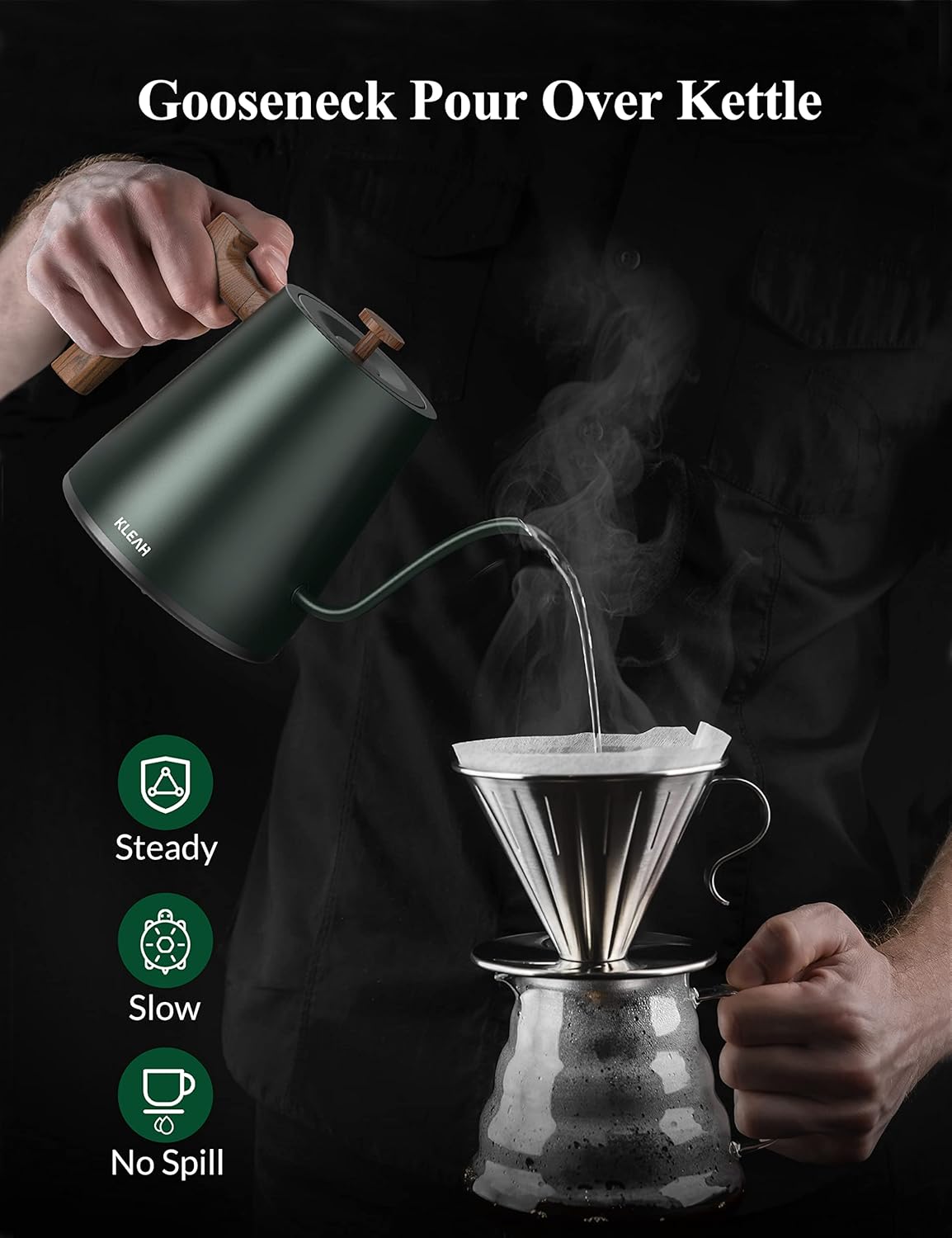 KLEAH Gooseneck Electric Kettle with Temperature Control - 0.8L Automatic Shut Off Tea & Coffee Kettle, Hot Water Boiler Pour Over Coffee Kettle, 1200W Quick Heating Keep Warm, Green