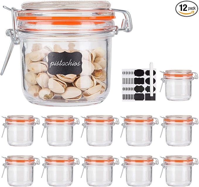 Glass Jars With Airtight Lids, 6 oz Mason Jars,Glass Jar With Leak Proof Rubber Gasket 200ml,Storage Jar With Hinged Lid for Home and Kitchen,GlassStorage Containers With Lids 12 Pack