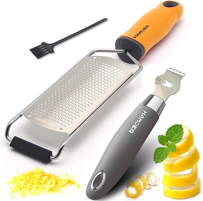 Grater Zester for Cheese Chocolate Lemon Fruit Ginger Multi-Tool Set Ergonomic Non-Slip Handle (Two Tools)…