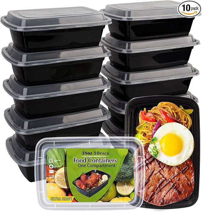 WGCC Meal Prep Containers [38OZ] Plastic Food Storage Containers With Lids,10-Pack Reusable To Go Containers, Disposable Food Prep Container, BPA-free, Stackable, Microwave/Dishwasher/Freezer Safe
