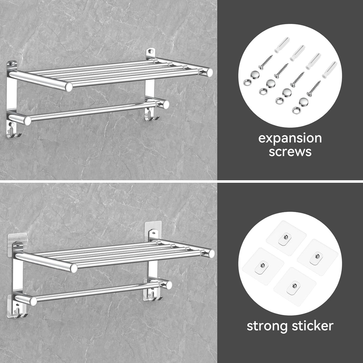 Adjustable Towel Bar for Bathroom Wall Mount17-30.7inch Adhesive Shower Towel Rack Stainless Steel Bath Towel Holders for Toilet Kitchen Double Towel Hanger (2-Layer Towel Rack)