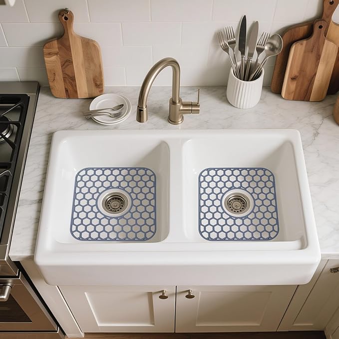 Bestjing Silicone Sink Protectors for Kitchen Sink with Center Drain - 12" x 11" Kitchen Grid Accessory, Non-Slip Heat-Resistant Mat for Bottom of Porcelain Stainless Steel, Dishwasher Safe