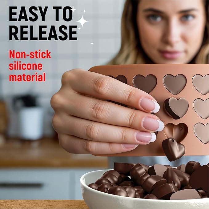 Chocolate Moulds Silicone - Set of 6 - Non-Stick & Food Grade Silicone Chocolate Mould for Jelly Candies, Truffles, Bath Melts & Candles - Free Recipes eBook - Gift-Ready for St.Valentine