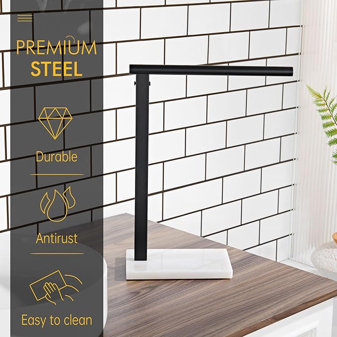 KOKOSIRI Hand Towel Rack Stand Towel Holder with Steady Marble Base for Bathroom Vanity Countertop, Matte Black Stainless Steel 15.7'' Height THS0006-BK