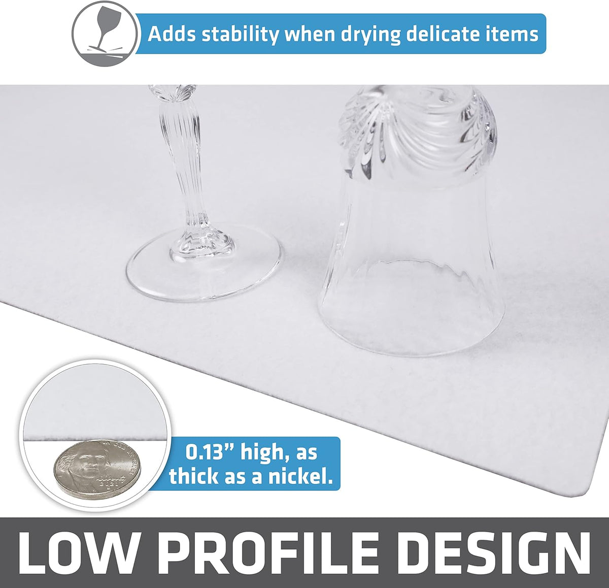 Drymate XL Dish Drying Mat, Oversized (19”x24”), Low-Profile, Super Absorbent, Quick Dry Fabric, Waterproof & Slip-Resistant, for Kitchen Counter, Trimmable, Easy to Clean (USA Made)(White)