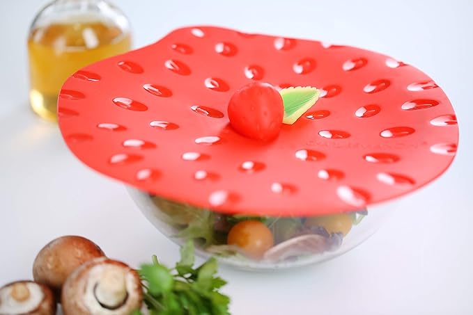 Charles Viancin - Strawberry Silicone Lid for Food Storage and Cooking - 9''/23cm - Airtight Seal on Any Smooth Rim Surface - BPA-Free - Oven, Microwave, Freezer, Stovetop and Dishwasher Safe