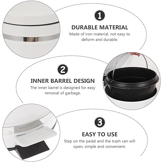 Pedal Trash Can with Lid, 12l Iron Garbage Bin for Bedroom and Office, European Style Wastebasket with Roman Pattern Cover, Home Use
