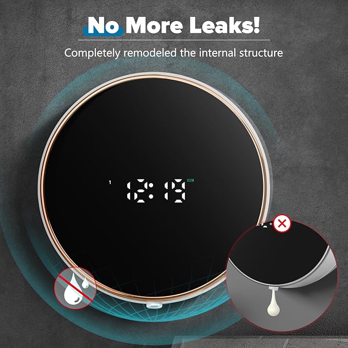 Automatic Soap Dispenser Foam Bathroom: Wall Mount Rechargeable Touchless Adjustable Auto Smart Electric Plastic White Foaming Soap Dispenser with Clock - Kitchen - Hand Dish Lotion Couple Kids