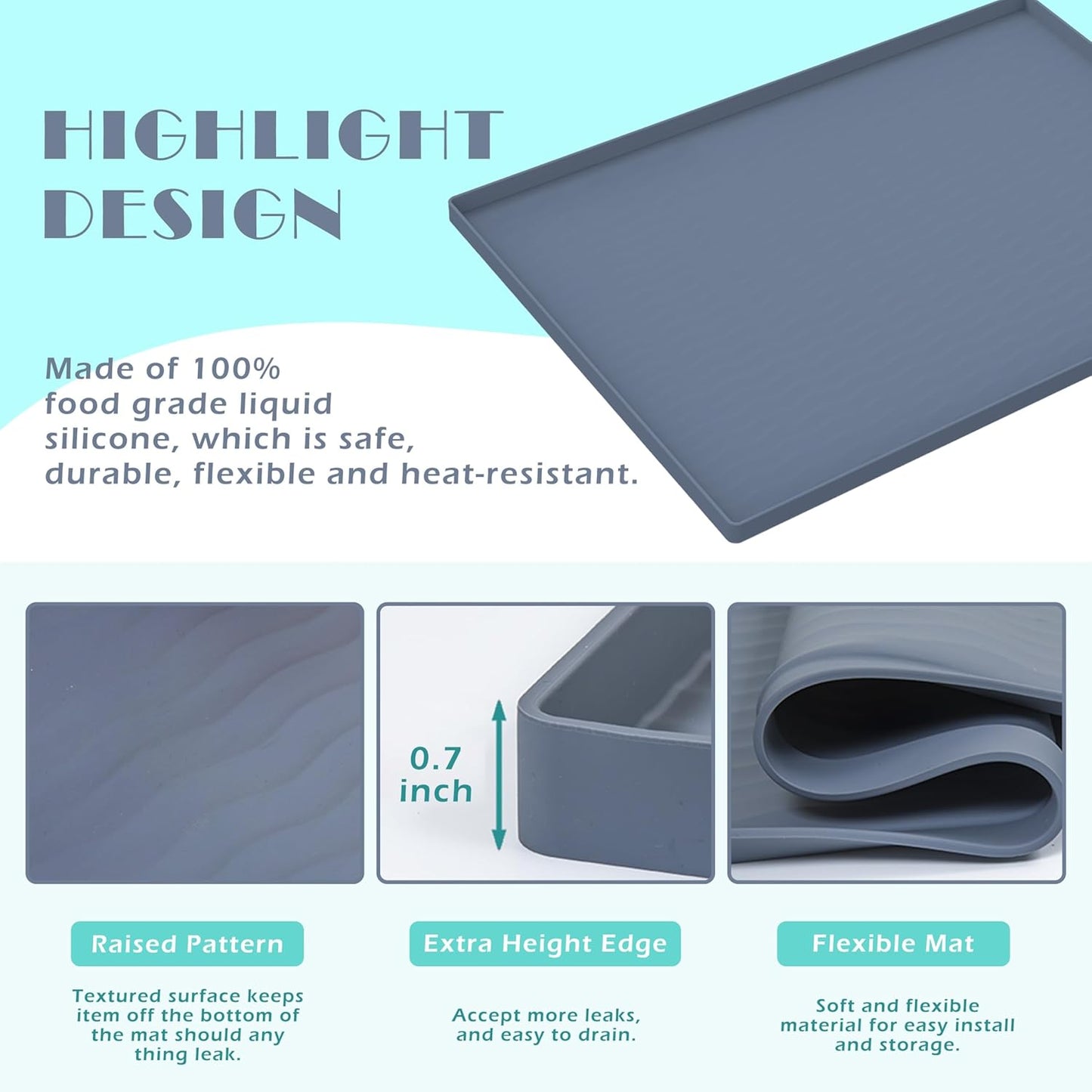 URMONA Waterproof Silicone Under Sink Mat 22'' x 19'' Shelf Liner for Kitchen and Bathroom, Cabinet and Counter Protector, Storage and Organizers, Litter Mat, Pet Cat Puppy Essentials(Light Grey)