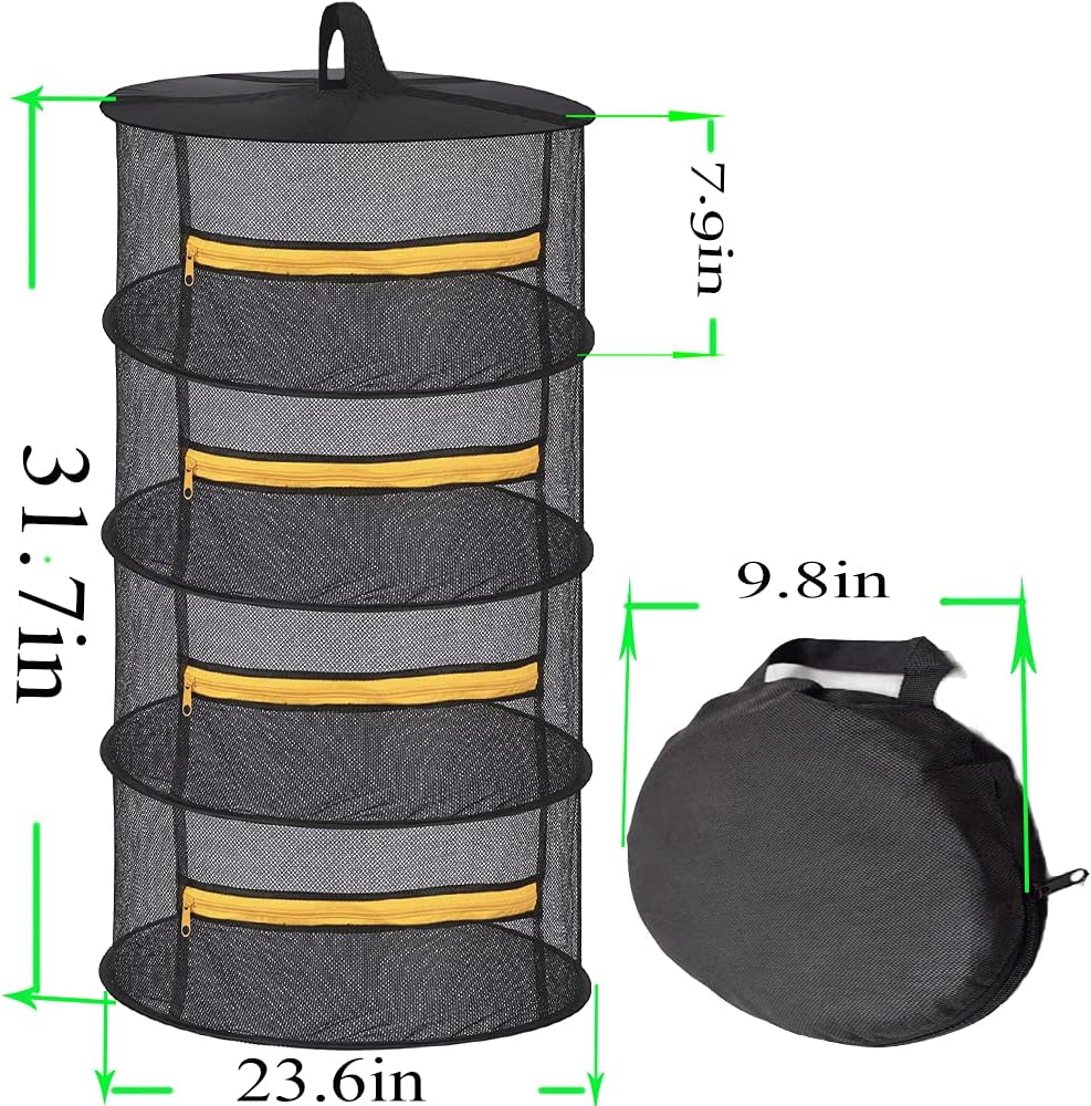 2ft 4 Layer Mesh Hanging Herb Drying Rack Dry Net Plant Drying Rack Net with Orange Zippers Can Dry Plants, Herbal，hanging dryer Hanging Mesh （ Band Garden Scissors）