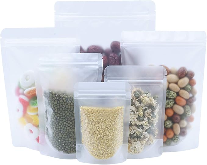 PABCK 100 Pack Resealable Stand Up Bags Matte Clear Zipper Lock Heat Seal Pouches with Tear Notch for Zip Food Storage Lock Packing 14x20cm (5.5x7.9 inch)