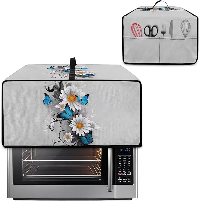 Toaster Oven Cover Dust-Proof Countertop Convection Oven Cover Protective Smart Microwave Oven Accessories and Decor, S, 14.5 x 18.5 x 9 Inches, Daisy Butterfly Gray