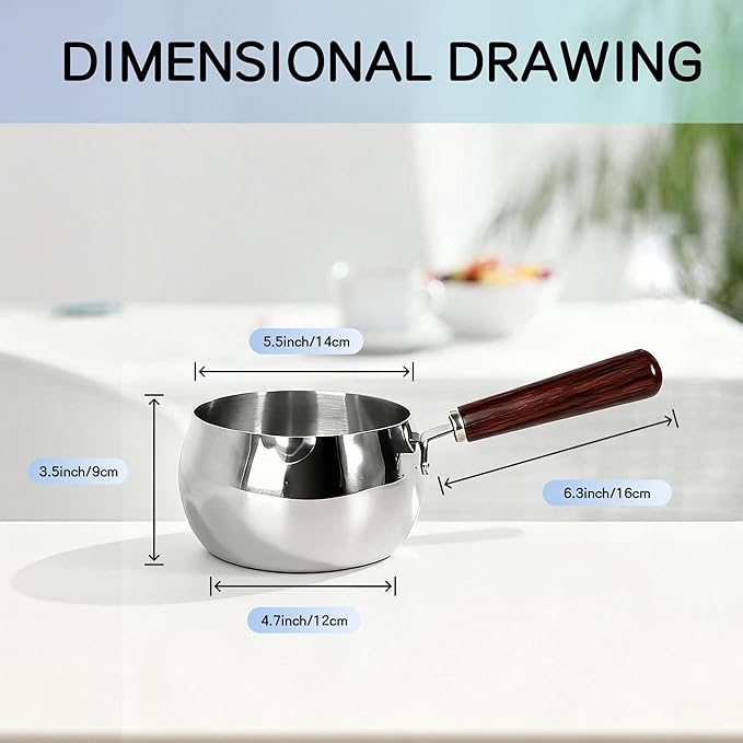 IMEEA 40oz Milk & Butter Warmer Pot SUS304 Stainless Steel Sauce Pot with Wooden Handle, Suitable for 2–3 Servings of Milk, Butter & Small Sauces