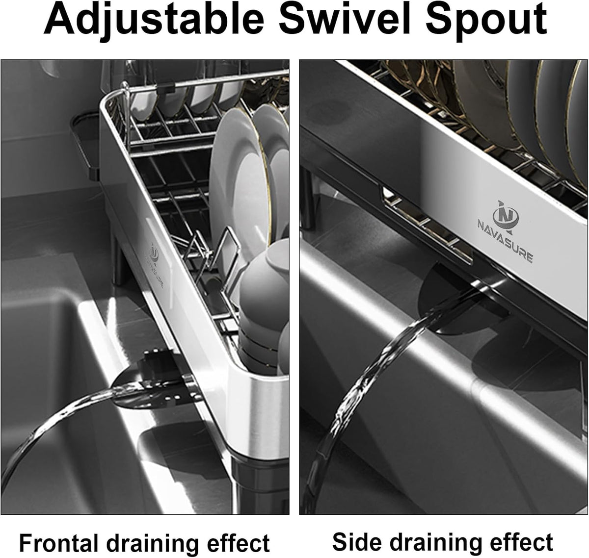 Dish Drying Rack | Stainless Steel Dish Rack for Kitchen Counter, Space Saving | Dish Drainer with Drainage & Utensil Holder | Escurridor de Platos para Fregadero (Black)
