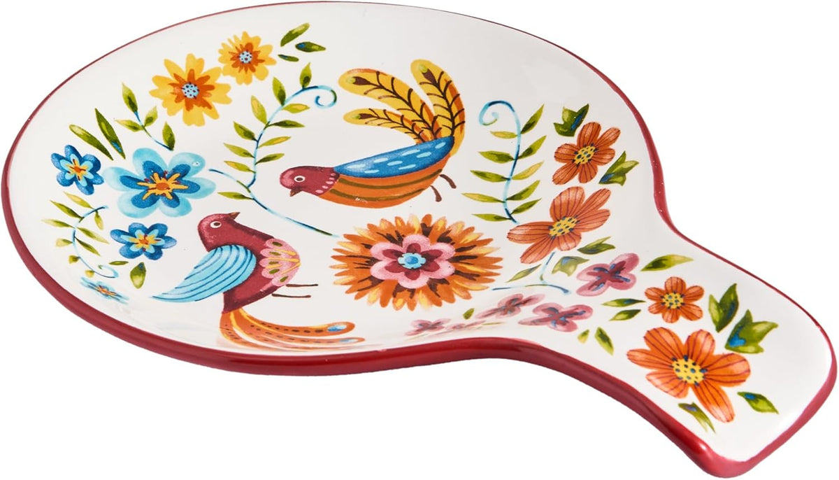 Bico Red Spring Bird Spoon Rest for Stove Top, Ceramic Spoon Holder for Kitchen Counter, Easy to Clean Coffee Spoon Rest Dishwasher Safe, Kitchen Cooking Utensil Rest for Ladles Spatula