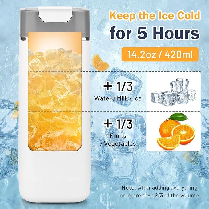 Portable Blender, 420 ml 12 Stainless Steel Blades USB Rechargeable Easy to Use & Self-Cleaning for Carrying or Storage (Black)