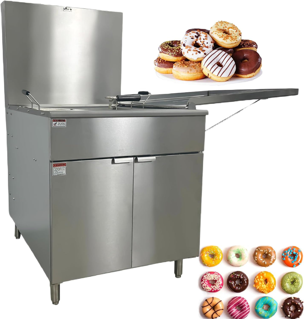 Commercial Gas Donut Fryer, 170lb Capacity, 4-Tube Burner, Stainless Steel, ETL Certified, 41.3 x 56.8 inch GF-24P