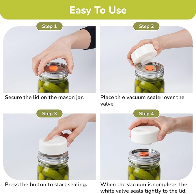 SealVax® Mason Jar Vacuum Sealer Kit – Auto-Stop Wide Mouth Vacuum Sealer + 6 Reusable AS Airtight Lids with Patented Valve, Compatible with Ball & Kerr Mason Canning Jars, Designed in USA