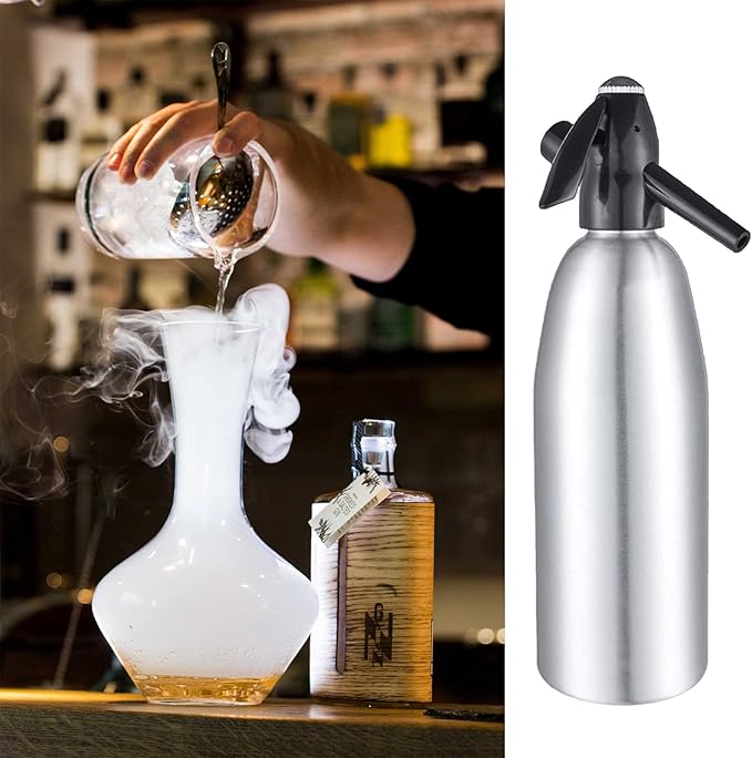 Soda Siphon, 1L Soda Maker Sparkling Water Maker Portable Soda Maker, Aluminium Carbonated Water Machine for Home Bar Making Cocktails DIY Sparkling Drinks, Use 8 gram CO2 Cartridges (Not Included)