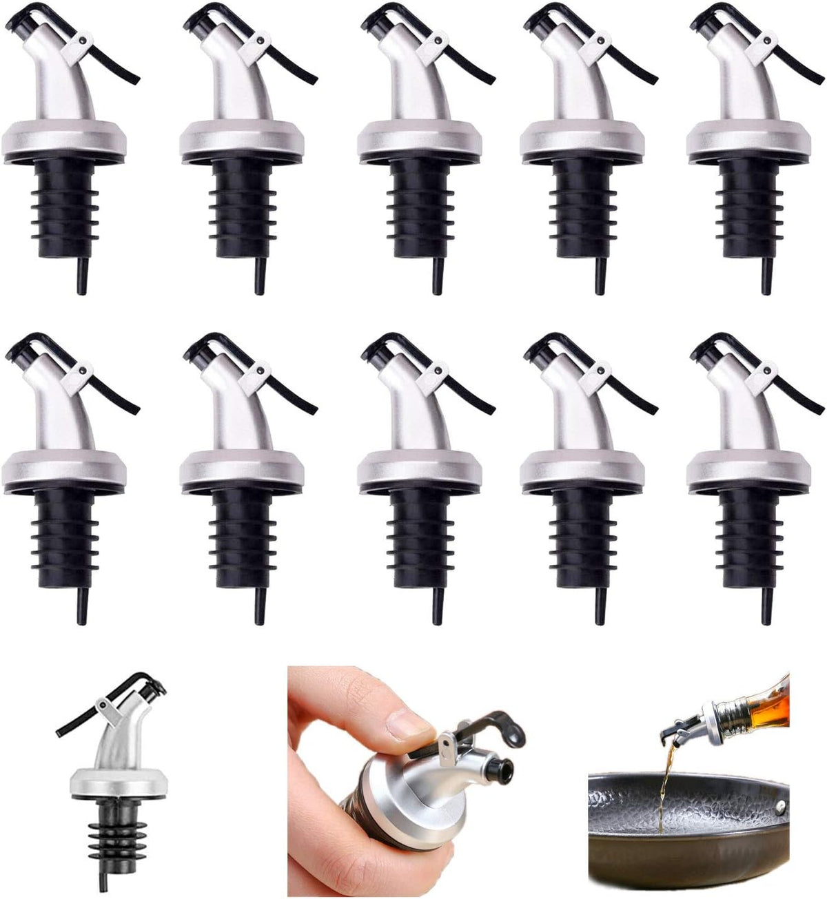 10 PCS Oil Pour Spouts, Olive Oil Vinegar Wine Dispenser with Leak-Proof Cap,Oil Bottle Stopper for Kitchen and Bar