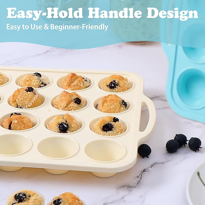 Silicone Mini Muffin Pan with Frame: Nonstick 24 Muffin Tins for Easy Release Baking Egg Bites & Small Cups English mcmuffin - 2-Pack BPA Free Cupcake Pan Oven Safe Molds for Family and Home Bakers