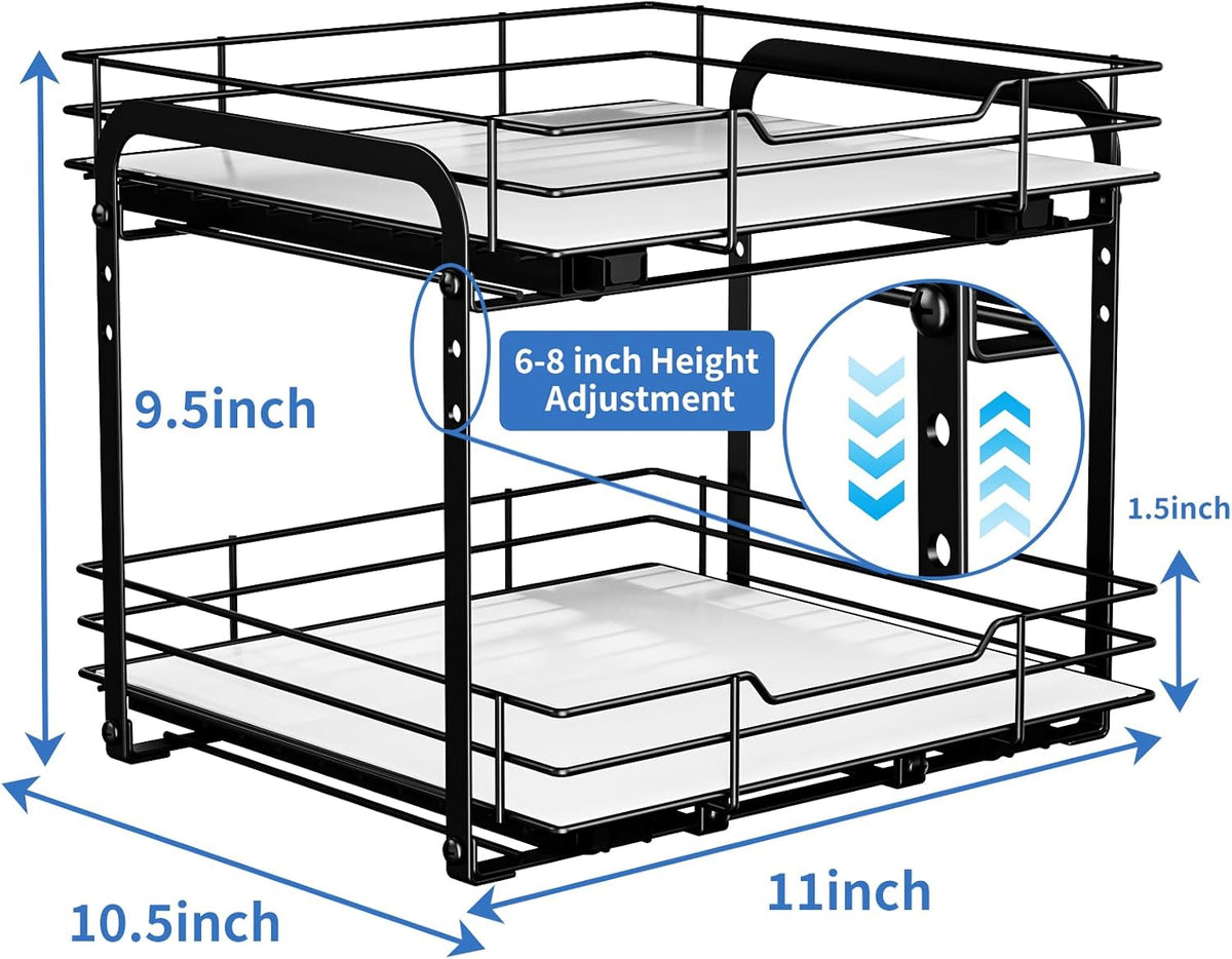 2-Tier Spice Rack Organizer, Pull Out Spice Rack for Cabinet, Height Adjustable Heavy Duty Metal Basket for Inside Cabinet & Pantry (11.5''Wx10.5''Dx9.5''H)