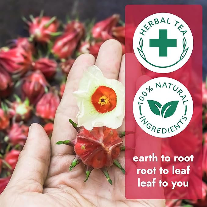 Vital Bloom Hibiscus Tea, 120 Tea Bags, 100% Natural Hibiscus Flowers, Caffein Free, Hot or Cold Brew Herbal Tea, Bleach Free Tea Bags, Non GMO (Free Bamboo Tongs included)