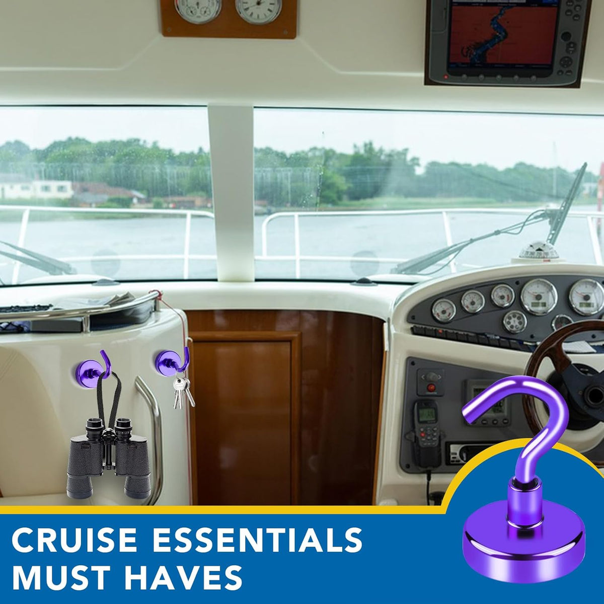 LOVIMAG Cruise Essentials Must Haves, 40Lbs Purple Cruise Magnets, Strong Magnetic Hooks for Hanging Cruise Lanyard, Fridge, Ceiling, 6 Pack