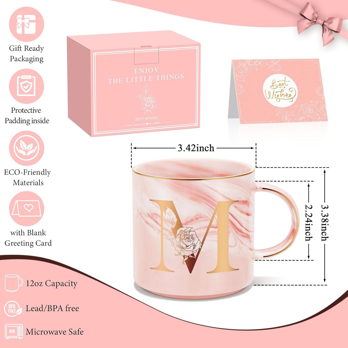 Personalized Gifts for Women Coffee Mug, Initial Customized Gift Monogrammed A-Z Coffee Mug 12 OZ, Christmas Anniversary Birthday Gifts for Women Mom Grandma Friend Sister Wife (M)