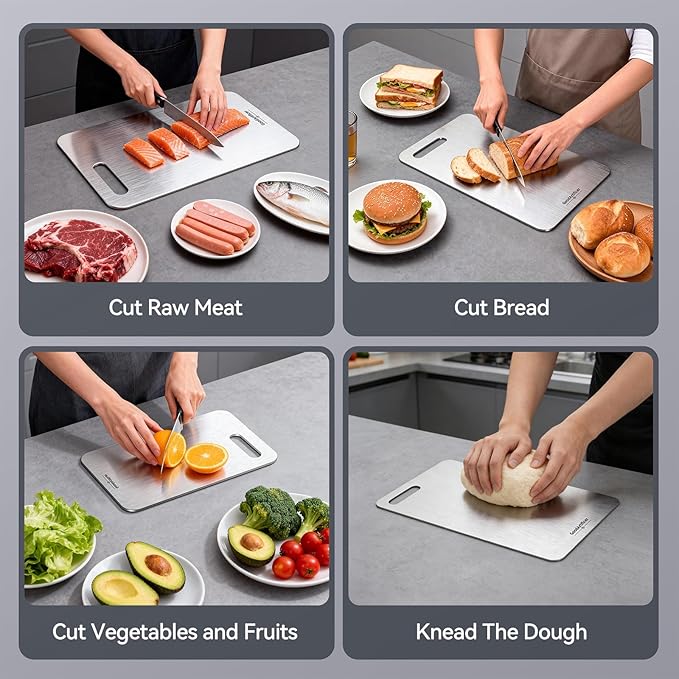 Titanium Cutting Boards, 100% Pure Titanium Kitchen Cutting Board, Double-Sided Non-Toxic Cutting Board, Ideal for Slicing and Dicing Meats, Features Handle, Dishwasher Safe,13"L*8"W