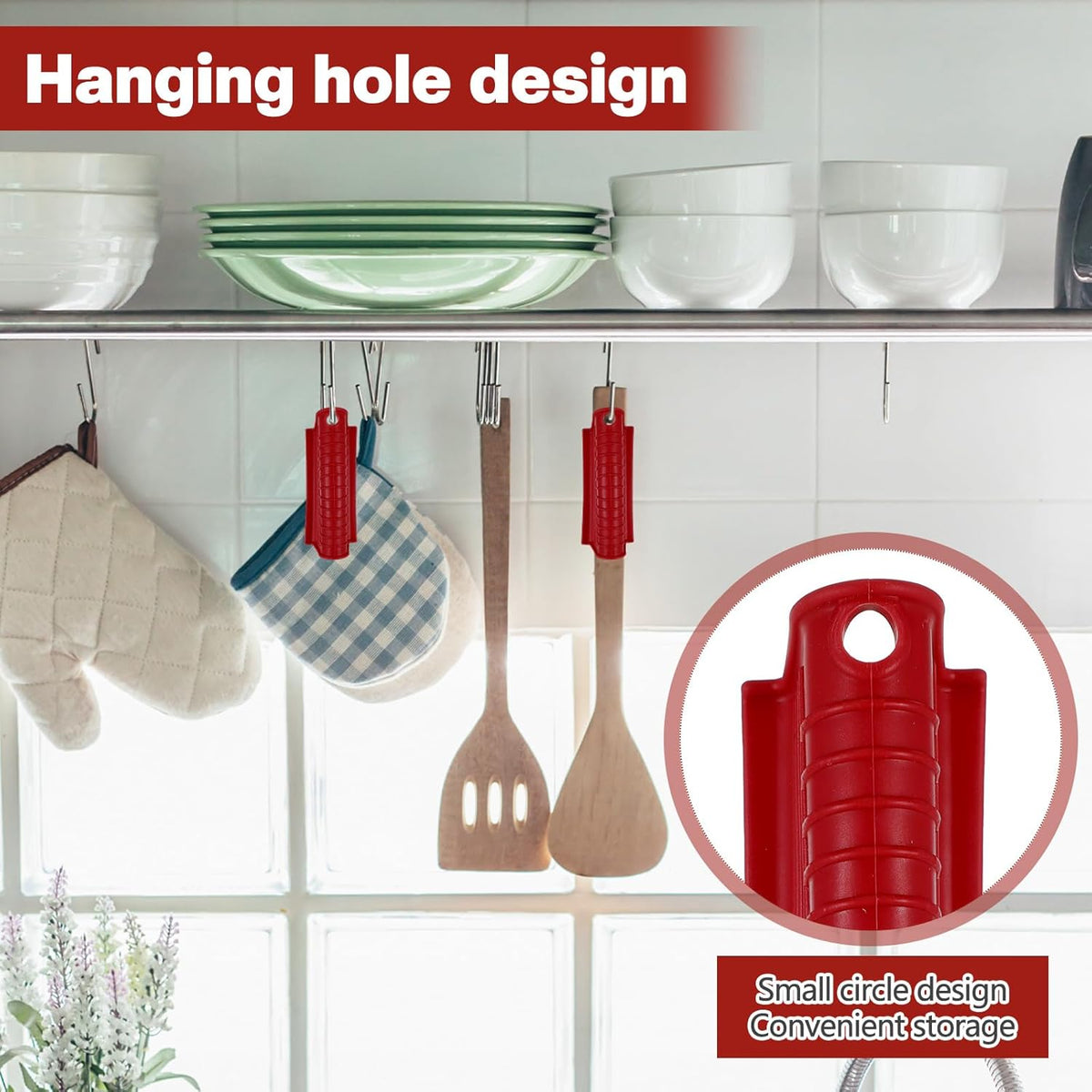 Patelai 4 Pcs Silicone Assist Hot Pan Handle Holder Pot Handle Covers for Cast Iron Skillets Holder Sleeve Nonslip Heat Resistant Pan Cover for Enameled Griddles Casserole Frying Cookware(Red)