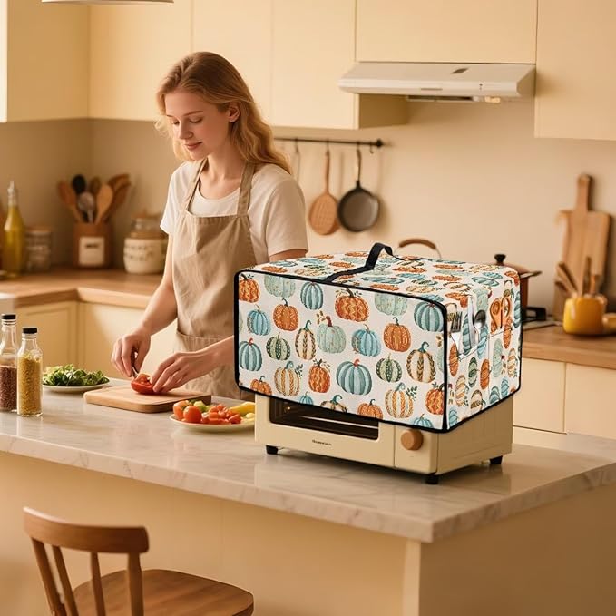 Toaster Oven Dust Cover Dustproof Smart Oven Air Fryer Microwave Cover with Side Pockets, Electric Appliance Protector for Kitchen, S, Pumpkin Pattern