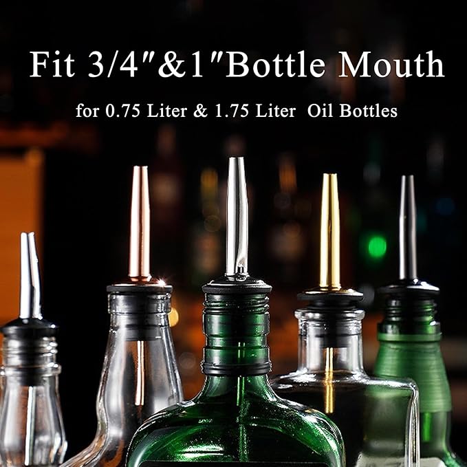 48-Pack Liquor Bottle Pourers with Adapters, Liquor Pour Spout Adapters set for for Large Olive Oil Bottles and Liquor Bottles - Up to 1 Inch/25mm Neck Converts Spout into a Large Pour Spout Silver