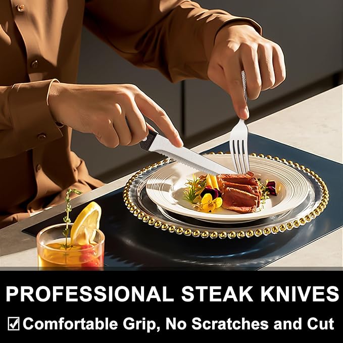 49-Piece Hammered Silverware Set with Organizer, Food-Grade Stainless Steel Flatware for 8, Cutlery Utensil Sets with Steak Knives, Rust-proof, Mirror Polished, Dishwasher Safe, Wave Hammered