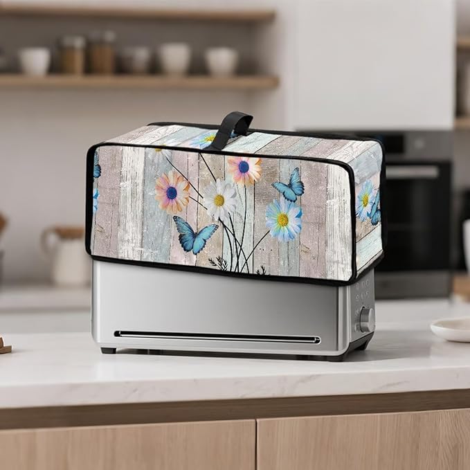 Slim Toaster 2 Slice Compact Thin Cover for 2 Slice Slim Toaster, Butterfly Daisy Dust Covers for Kitchen Appliances, Easy to Fold and Carry Water-Resistant