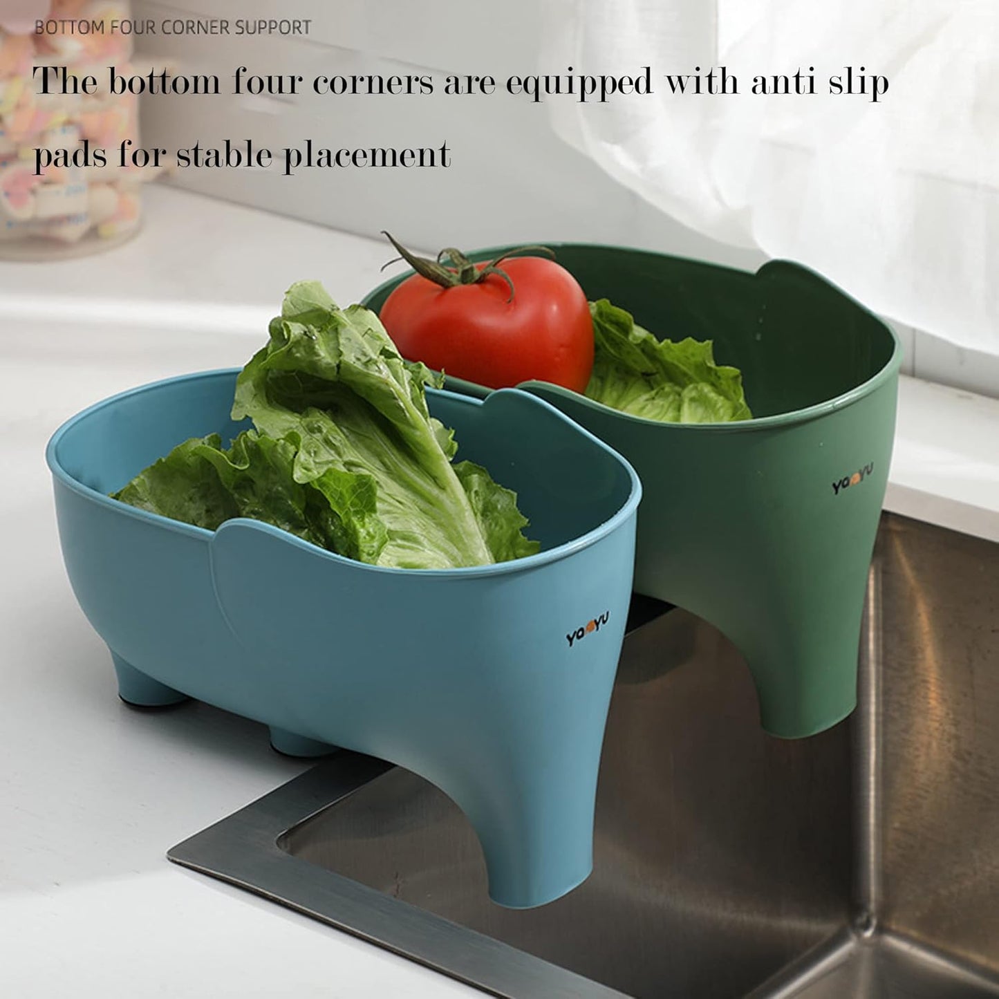 2PCS Vegetables Washing Basket Elephant Drainage Basket Fruit Basket for Draining Pasta Noodles Kitchen(Pink&Gray)