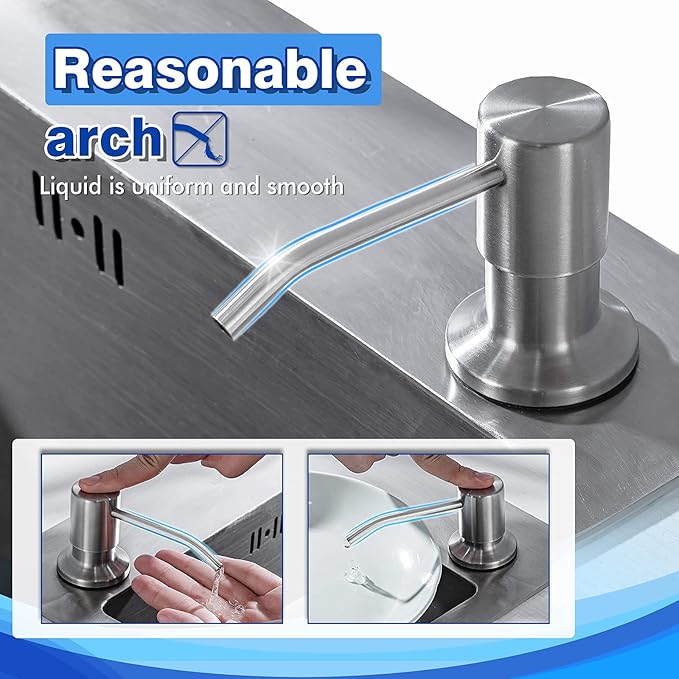 Built in Soap Dispenser for Kitchen Sink WEWE, Stainless Steel Brushed Nickel in Counter soap Dispenser Refill from The Top 10oz Large Liquid Bottle