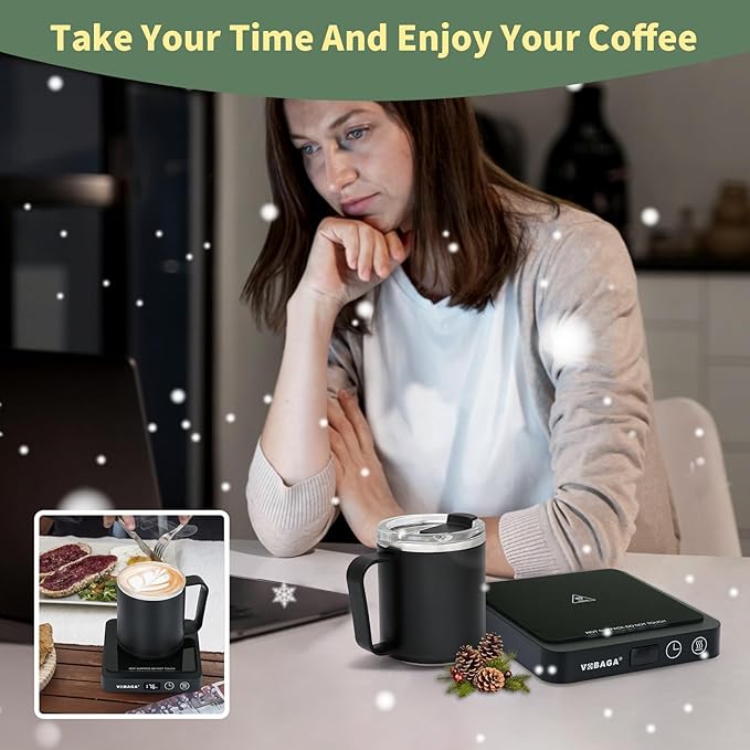 VOBAGA Mug Warmer with 15oz Mug Set, Smart Coffee Mug Warmer for Desk with 5 Temp Settings & 2-12H Auto Shut Off, Coffee Warmer for Candles, Coffee, Cocoa, Milk, Best Coffee Gifts for Men Women