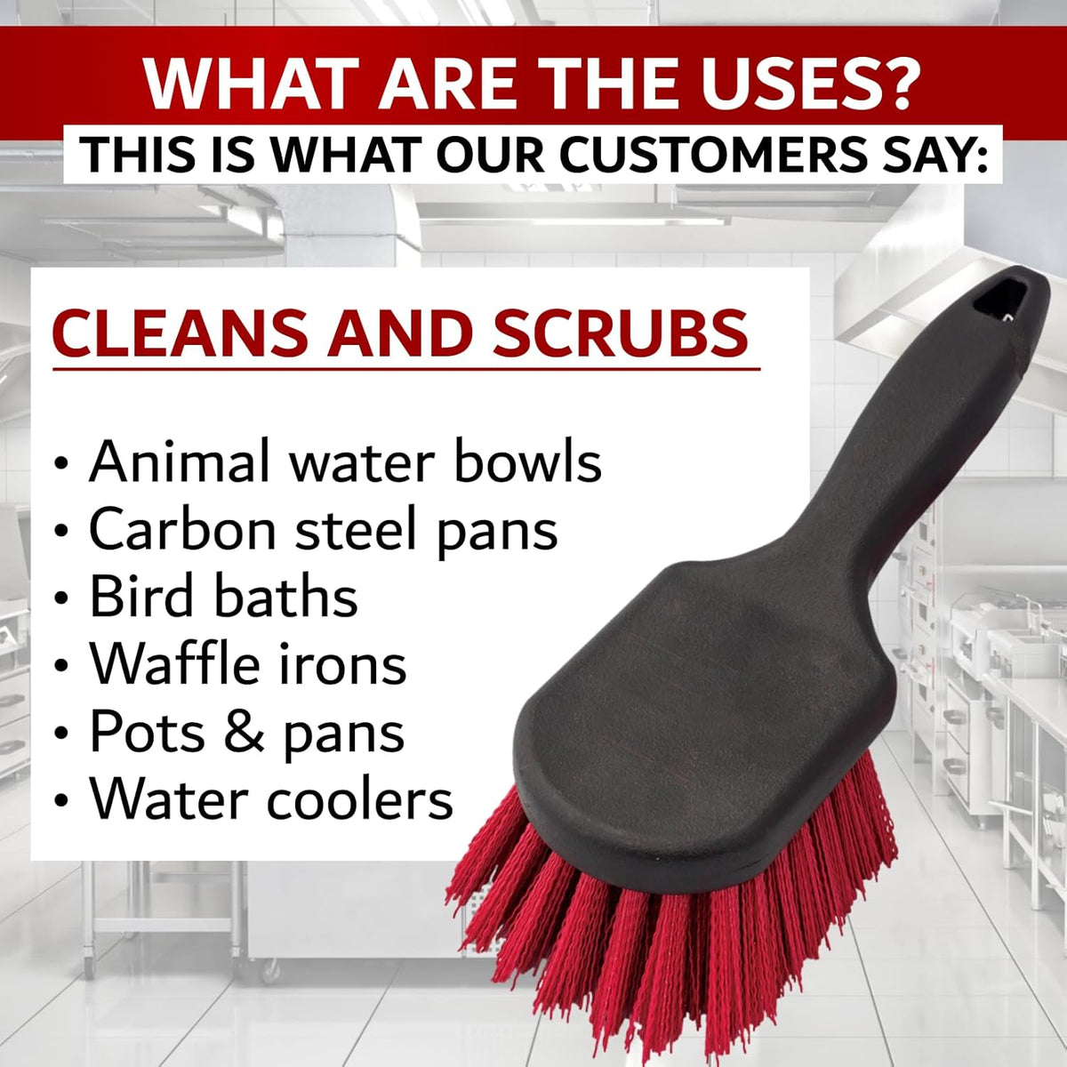 8" Pot & Dish Cleaning Brush by FryOilSaver Co., Dish Scrubber w/Stiff Bristle Brush for Kitchen Cleaning Tough Stain, Dishes, Pot, Pan, Sink, Stove, Grill Scrubber for Home & Busy Restaurant - 90048