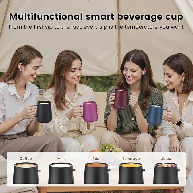 Smart Self Heating Coffee Mug,14oz Temperature Control Coffee Mug,Hot up to 150°F,Rechargeable Heated Coffee Mug,Up to 6H Battery Life,Coffee Cup Warmer,Great Gift for Coffee Lovers,Dad,Mom (Black)