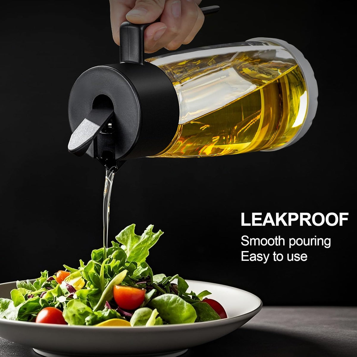 Olive Oil Dispenser Bottle for Kitchen with Leakproof and Dust Cover, Auto-Open & Close Glass Olive Oil Bottle with Non-Slip Bottom 600ml Cooking Oil and Vinegar Cruet Dispenser (Off-White)