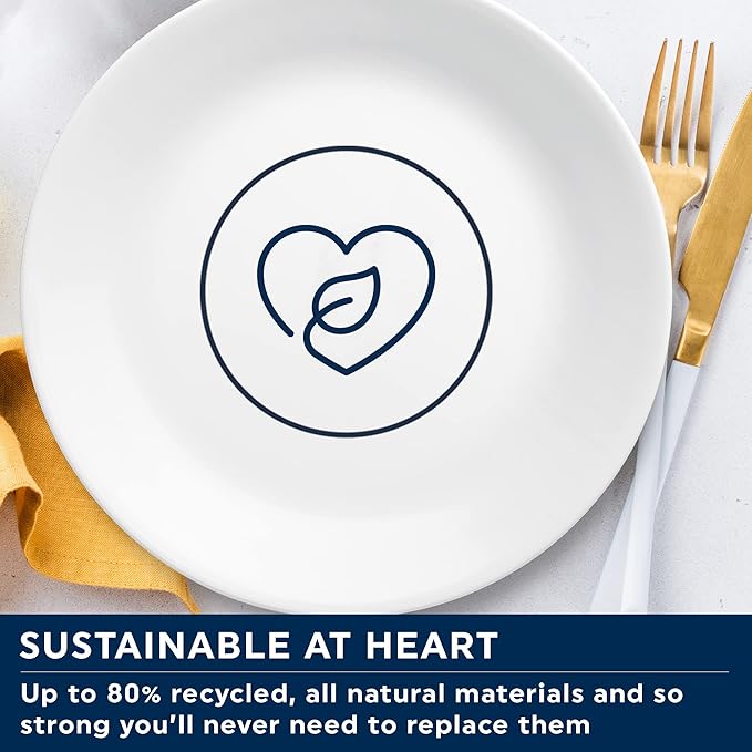 Corelle Dinnerware Set (4pc Set, Ocean Blues)-Set for 4 | Includes 4 x Dinner Plates | 80% Recycled Glass | 3 X More Durable, Half the Space & Weight of Traditional Ceramic