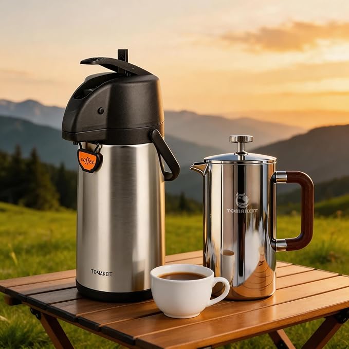 3L/102 Oz Airpot Coffee Dispenser Thermal with Pump & 1L/34 Oz French Press Coffee Maker