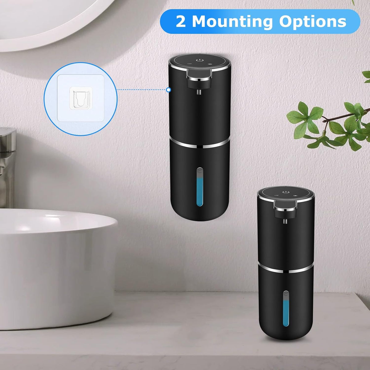 2 Pack Automatic Soap Dispenser,Automatic Liquid Soap Dispenser Touchless,12.8oz/380ml USB Rechargeabled Wall Mounted Smart Soap Dispensers for Bathroom Kitchen Dish Soap(Black)