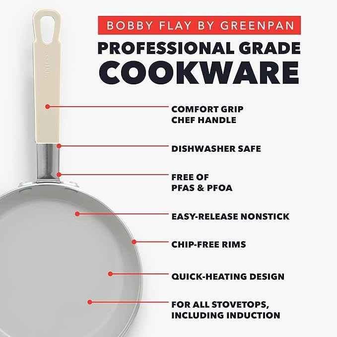 GreenPan x Bobby Flay 13 Piece Nonstick Cookware Pots and Pans Set, PFAS-Free Diamond Ceramic, Induction Suitable, Easy Clean Dishwasher & Oven Safe, Stay-Cool Silicone Handles, Glass Lids, Cream