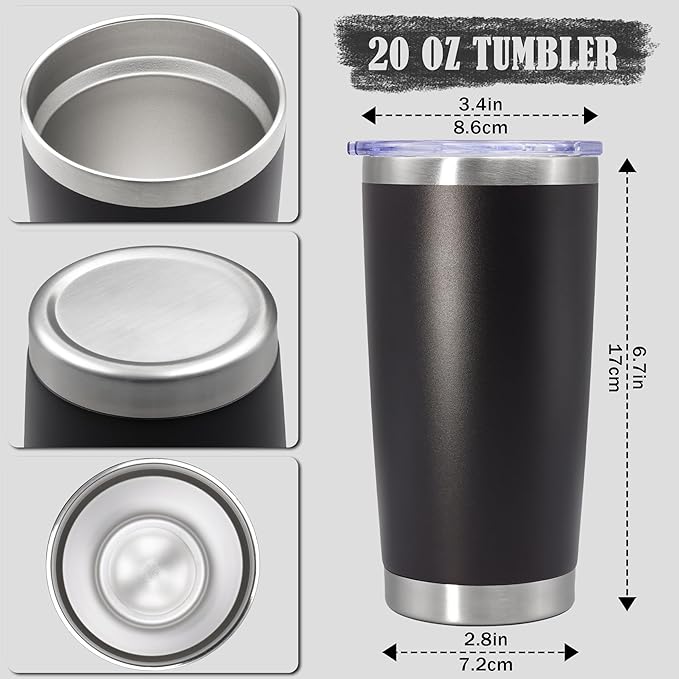 20 oz Tumbler Coffee Travel Tumblers Bulk with Lid Stainless Steel Double Wall Vacuum Insulated Mug Powder Coated Cups fit Car Cupholder for Hot and Cold - Black, 8Pack