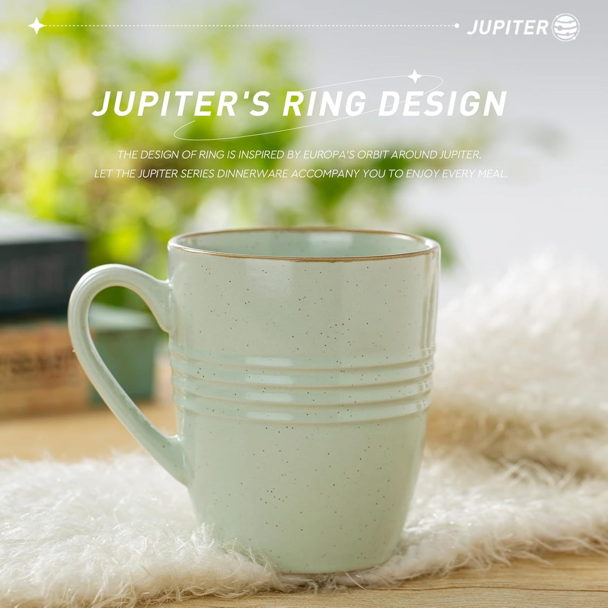 famiware Jupiter Coffee Mugs Set of 4, 14 OZ Coffee Mug, Microwave and Dishwasher Safe, Coffee Cups with Handle for Coffee, Tea, Cocoa, Milk, Light Green