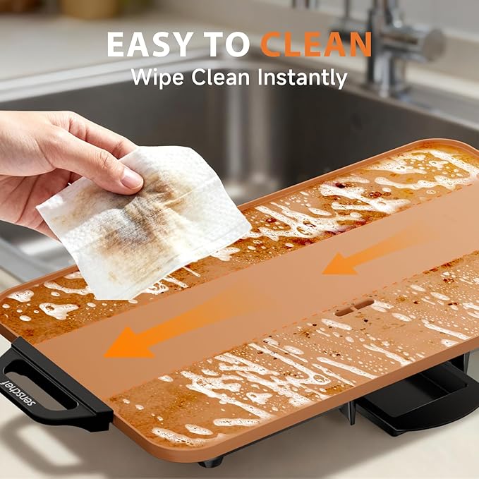 CookSimple Everyday 20"x12" Electric Griddle–1700W Nonstick PPG Ceramic Surface, Large Flat Design, Perfect for Family Meals, Pancakes&Eggs, Fast Even Heating, Easy to Clean, Ceramic Copper